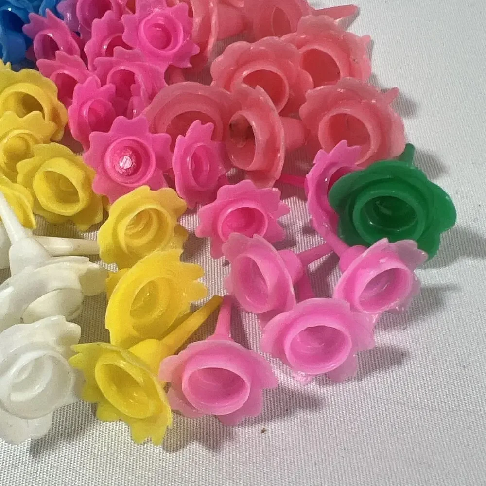 Vintage Cake Candle Holders Petal Flowers Multicolor Pink Blue Yellow Green 90+